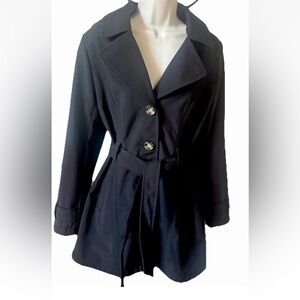 Sebby Collection Women's Black Belted Coat Waterproof and Windproof Size Medium